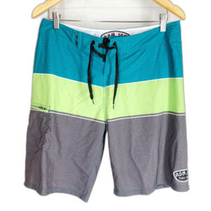 Ron Jon Surf Shop Board Shorts Mens 30 Surfer Swim Blue Green Gray Zip Pockets